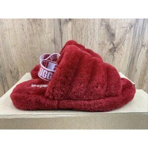 UGG Australia K Fluff Yeah Slides Slippers Youth Big Girls Size 2 Red